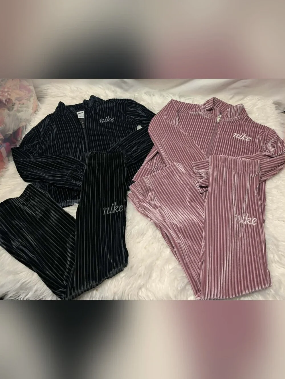 Nwot 4pc Nike Track Suit Zip Up Sets Velour Black And Rose Pink - Picture 2 of 6